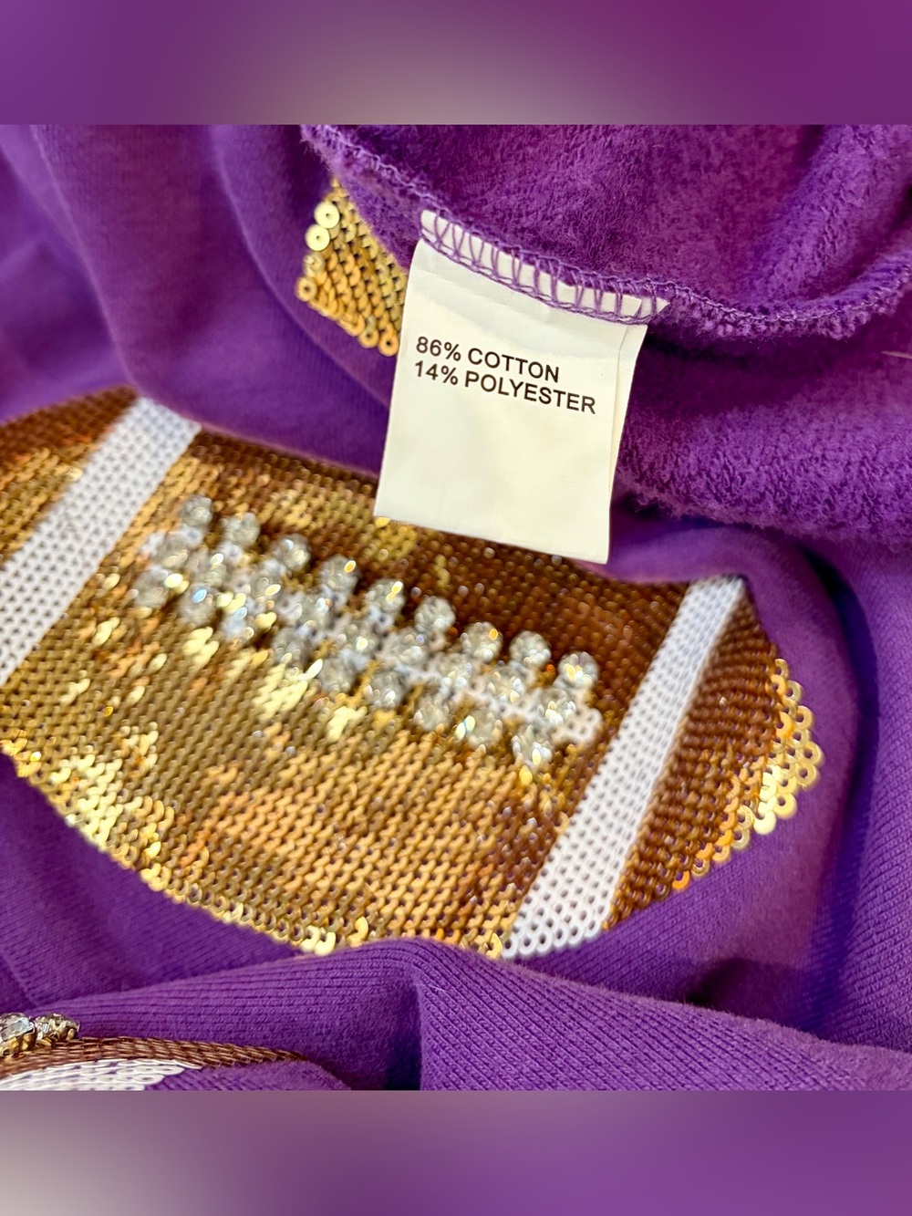 EUC!! QUEEN OF SPARKLES Sweatshirt with Gold Sequin & Crystal Footballs 🏈 - Picture 4 of 4